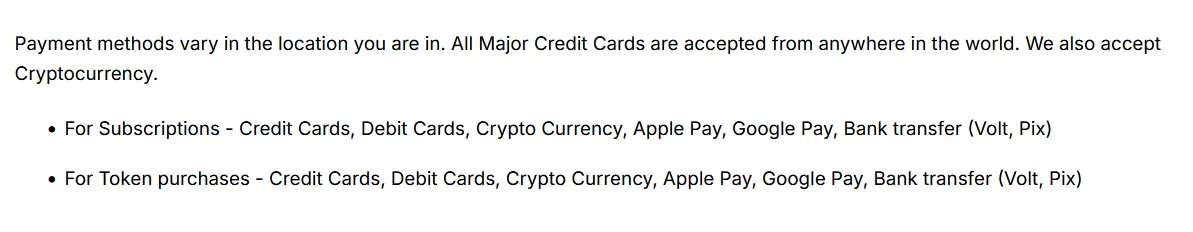 All deposit methods accepted by Candy AI